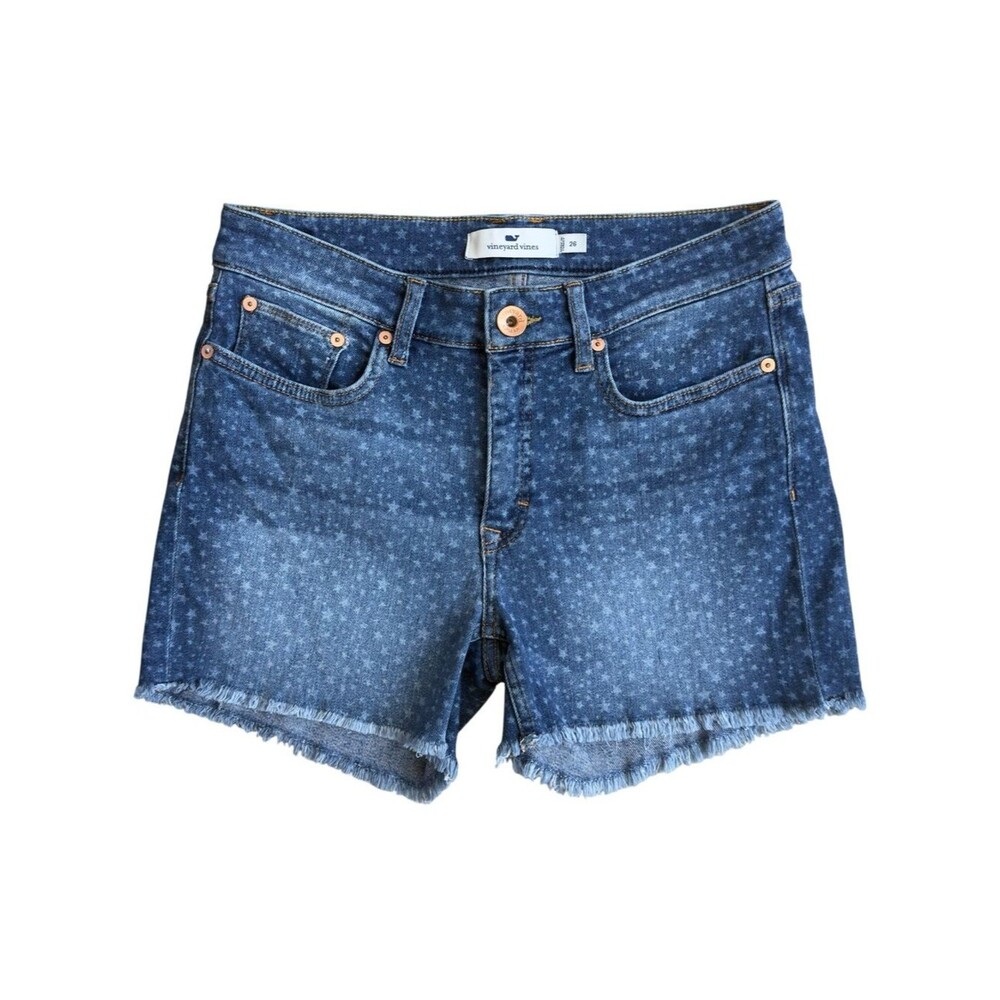 Vineyard Vines Star Print Raw Hem Denim Jean Shorts. 26.